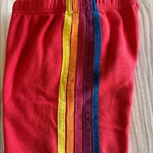 Aviator Nation Red Sweatpants with Rainbow Stripes - Picture 5 of 5